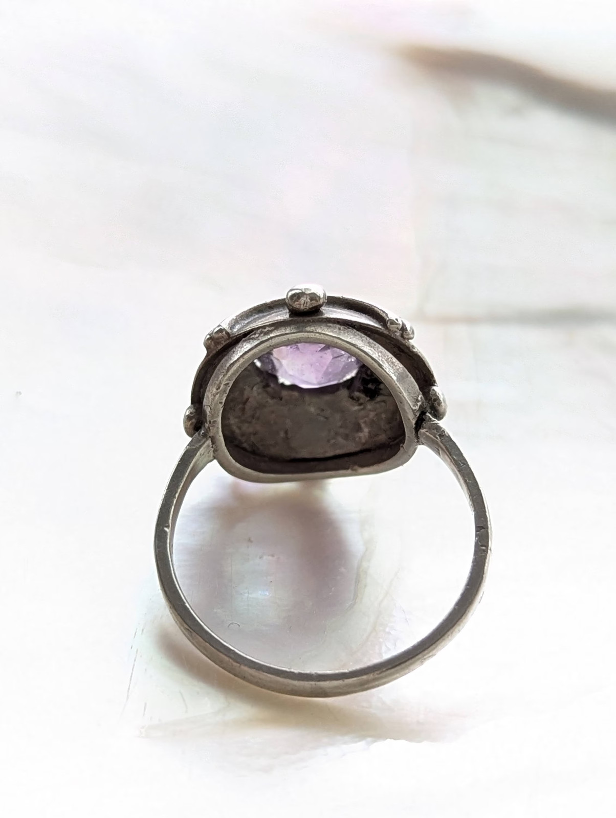 Vintage Amethyst & 835 Silver Ring-Unusual Setting-Lavender Gemstone