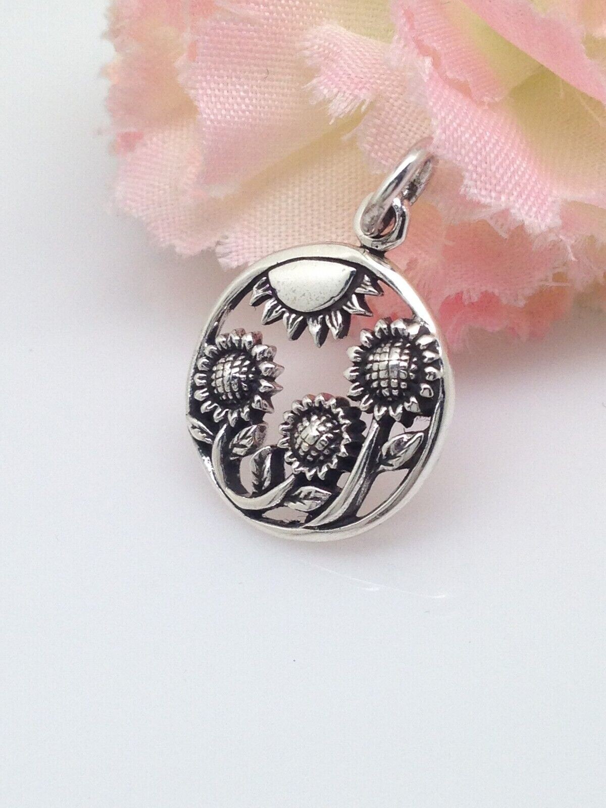 925 Sterling Silver Sun Sunflower Pendant Charm 15mm(0.59″)/22mm(0.87″)