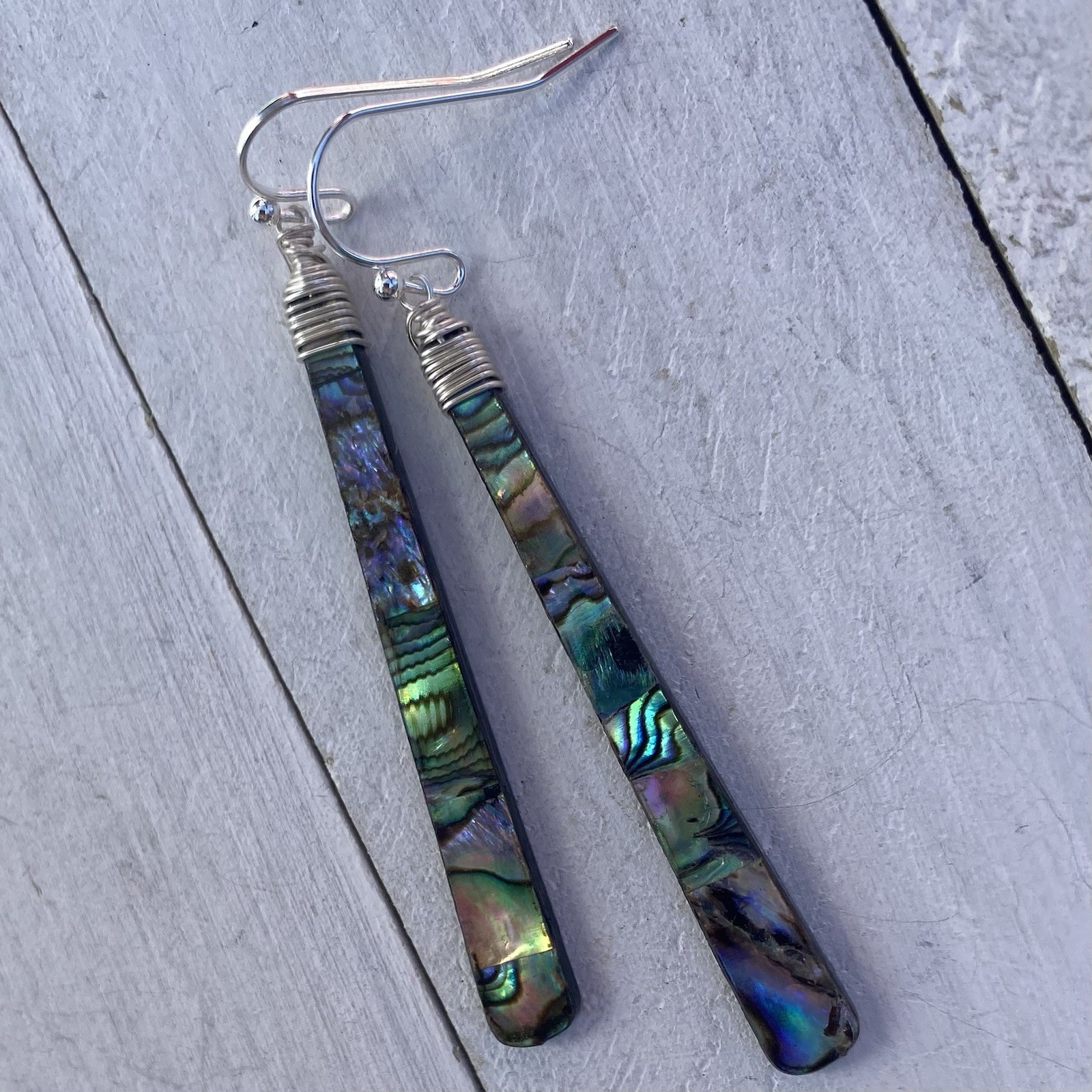 Min Favorit Colorful Abalone Shell & Black Resin Silver Pl Long Artisan Earrings