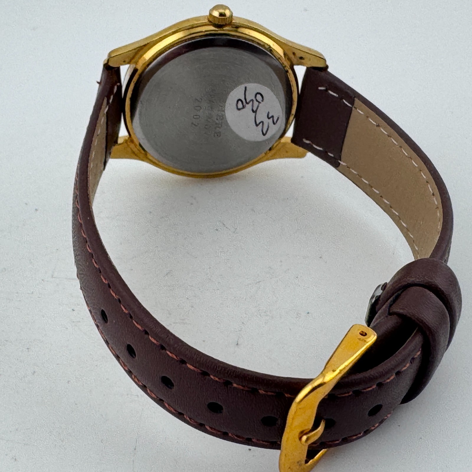VTG Cenere Quartz Watch Unisex Gold Tone Leather MOP Dial Analog New Battery