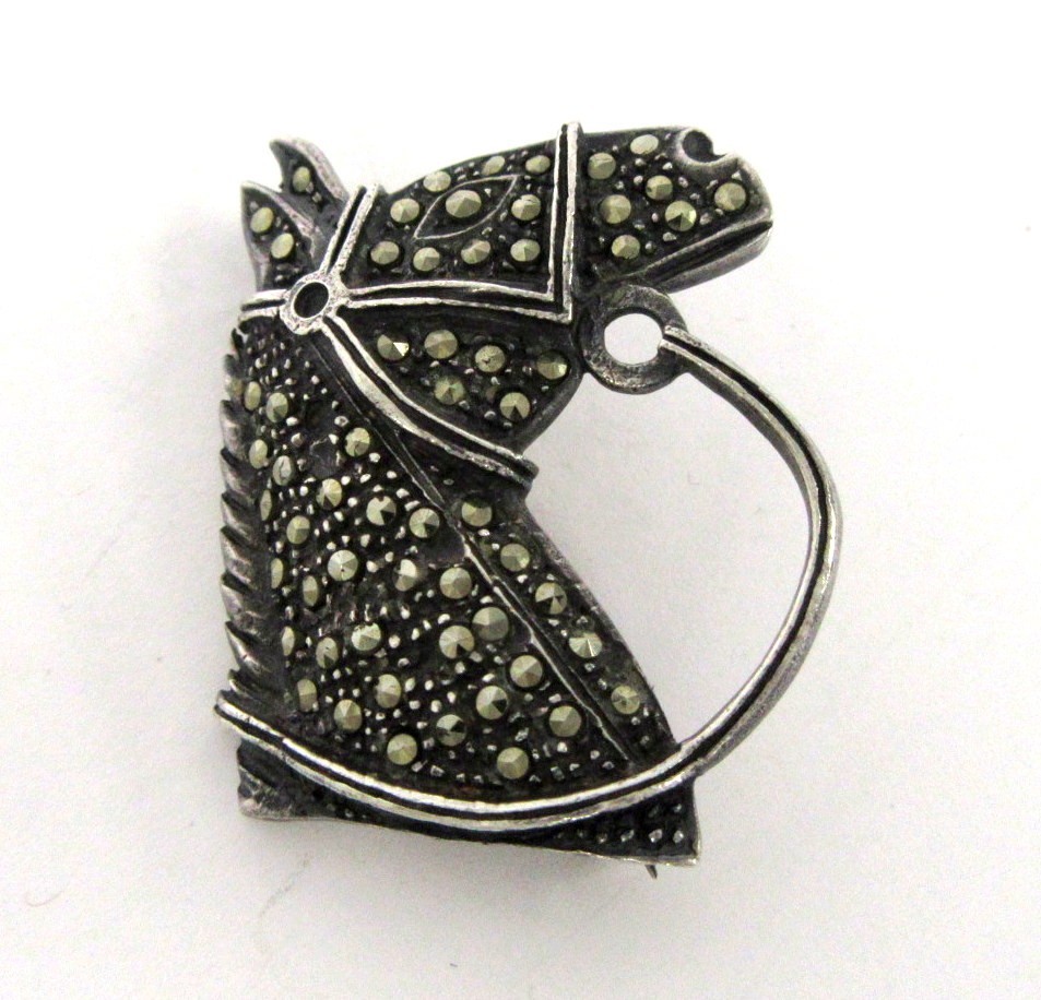 Sterling Silver w Marcasites Horse Head Pin – 1.25″ x 1.25″