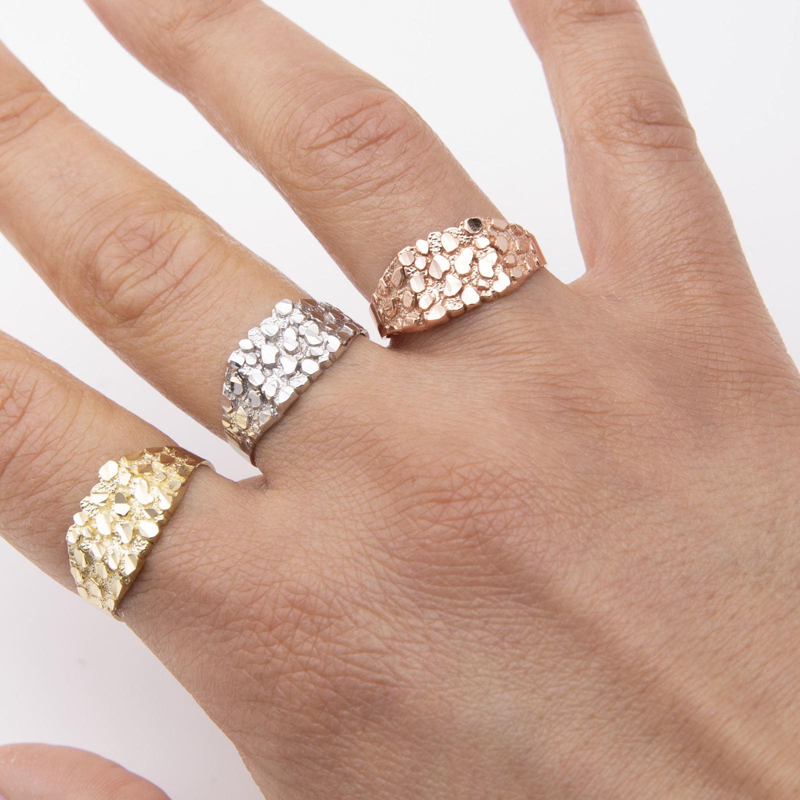 SOLID 10K Gold Square Nugget Ring 10K Yellow White Rose Gold