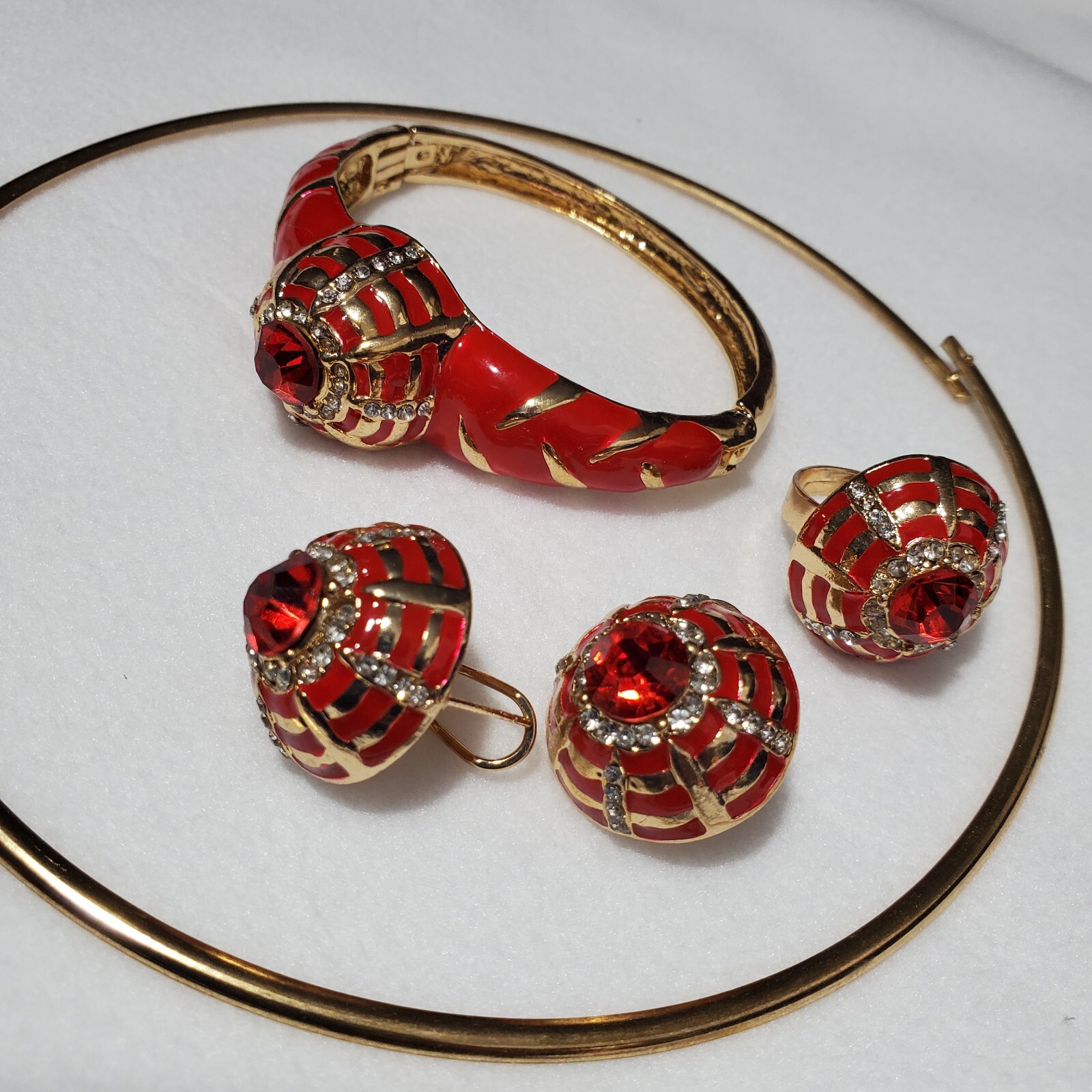 Red & Gold 4 Piece Choker Jewelry Set W/Yag Diamonds Glossy Elegant