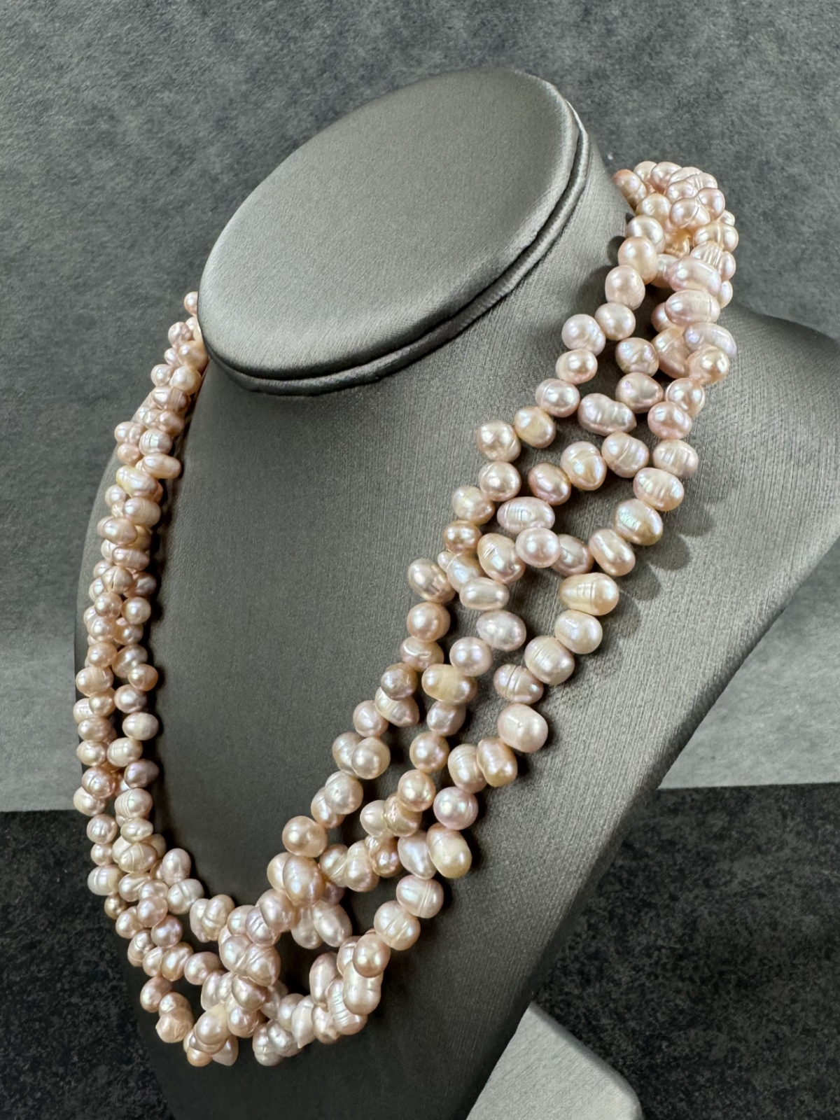 Blush Triple Strand Natural Cultured Pearl Necklace, Adjustable 18-19 1/2 Inches