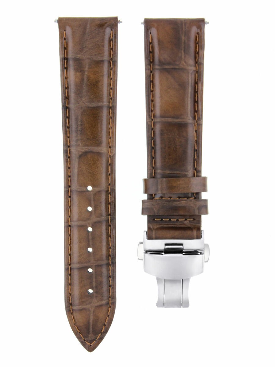 20mm Light Brown Leather Replacement Watch Strap Deployment Clasp For Tag Heuer