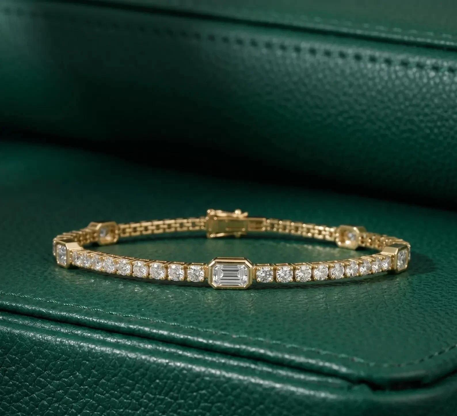 4Ct Emerald Cut Lab Created Diamond Women Tennis Bracelet 14K Yellow Gold Plated
