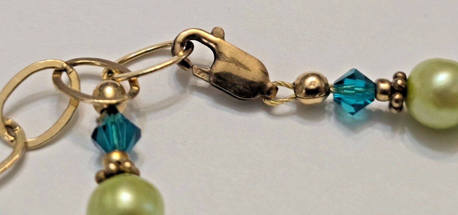 Vintage Green 6 mm Pearl Gold Filled Clasp Beaded Necklace