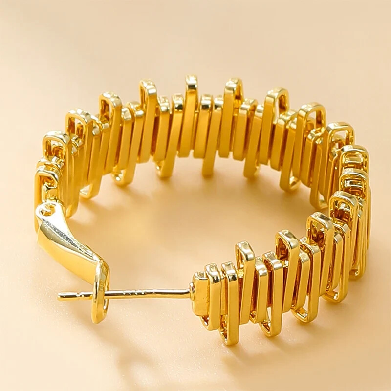 NEW SMALL MEDIUM GOLD ROUND HOOP EARRINGS 1″ BAR STACK DESIGN LEVER BACK LIGHT