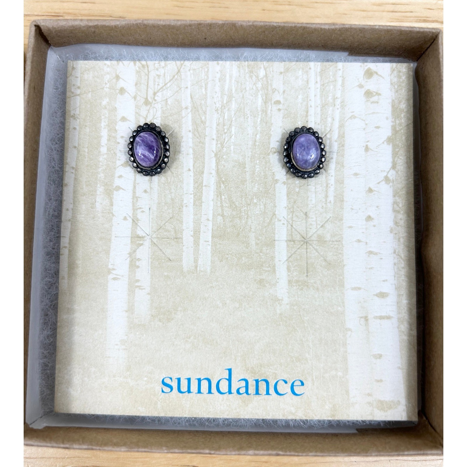 Sundance Catalog Purple Charoite Stud Earrings 925 Sterling Silver Oval NEW