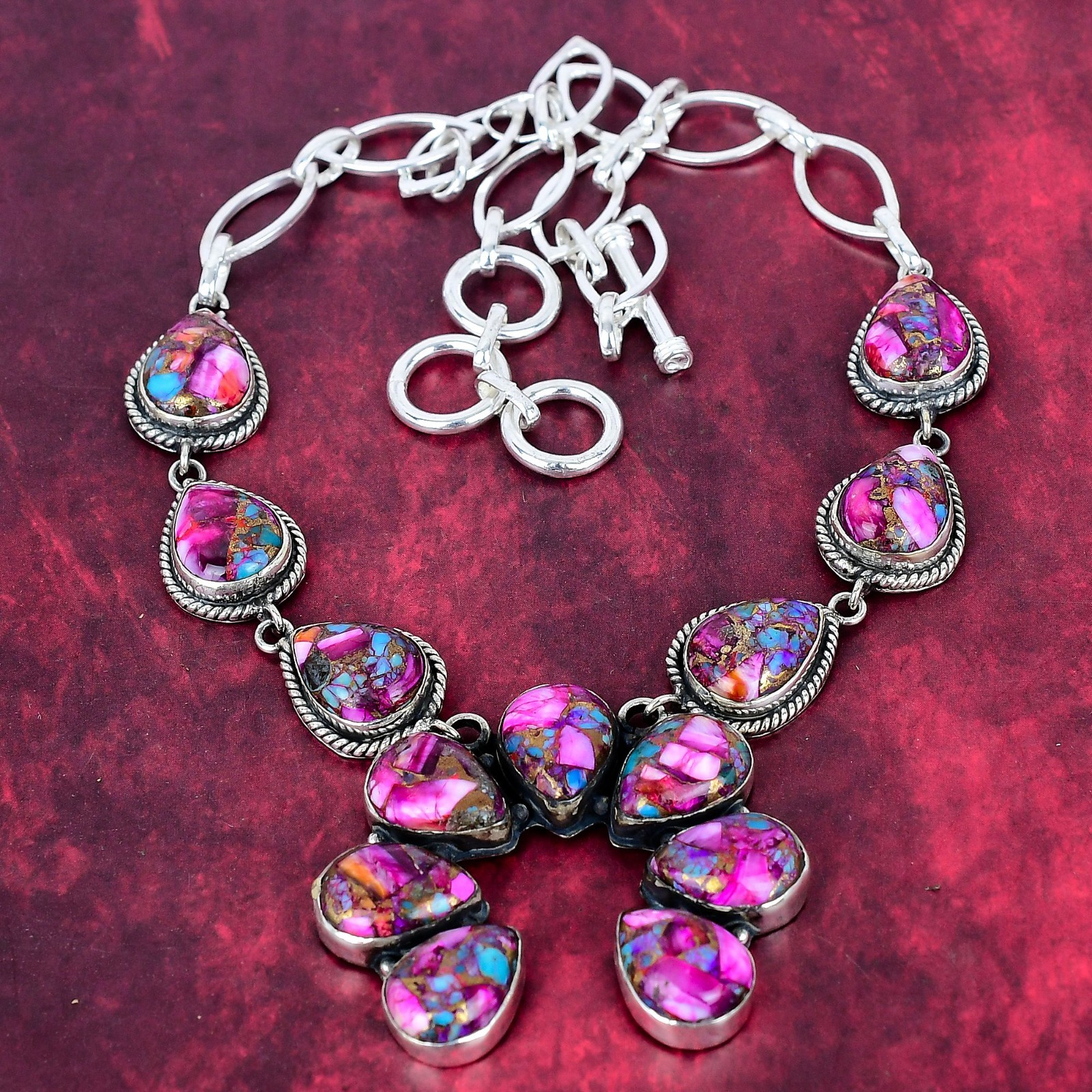 Pink Spiny Oyster Gemstone Handmade 925 Solid Silver Designer Necklace Jewelry