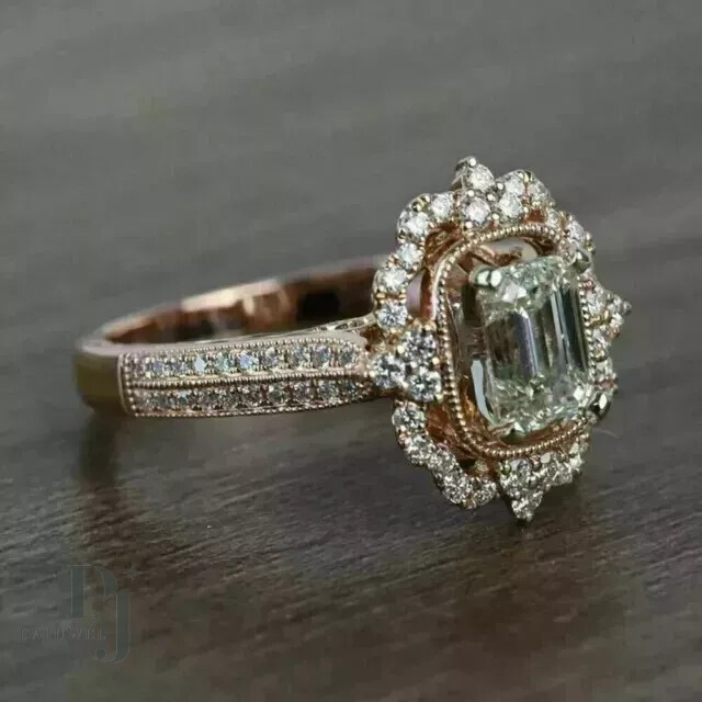 2.70 CT Emerald Cut VVS1 Moissanite Vintage Engagement Ring Solid 14K Rose Gold