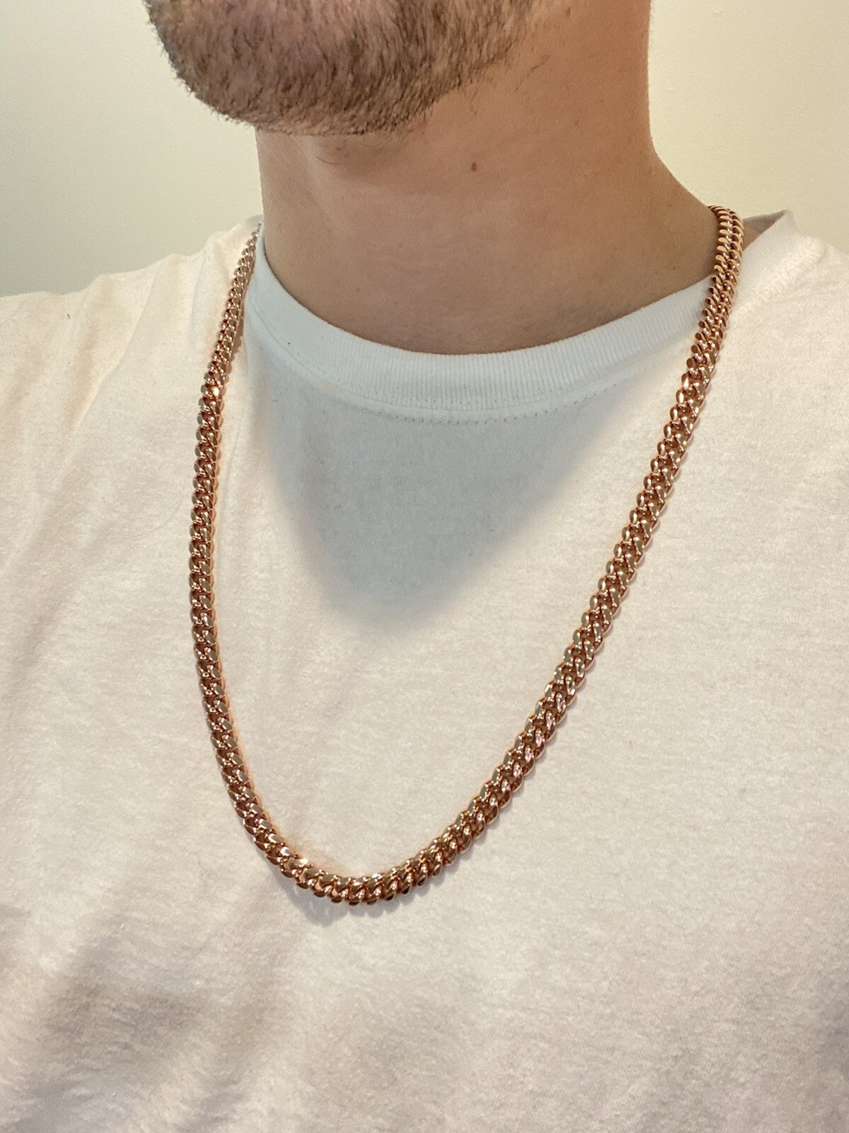 8mm Mens Miami Cuban Link Necklace 14k Rose Gold Plated Stainless Real Chain