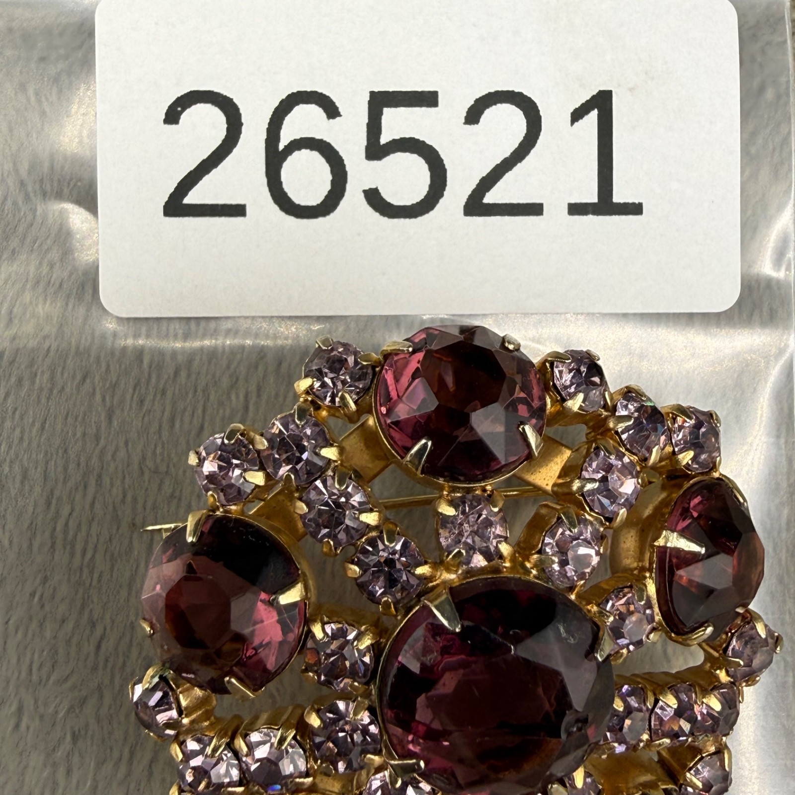 Vintage Purple Rhinestone Brooch Gold Tone Flawless Sparkle