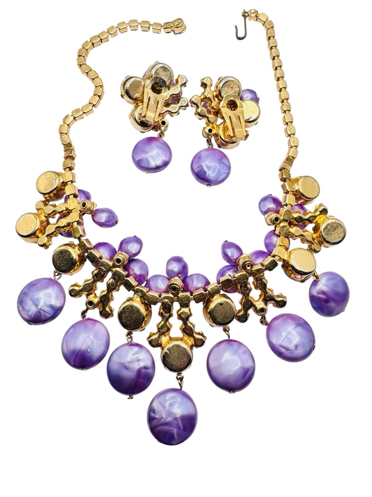 Vintage Juliana D&E Purple Rhinestone Pearl Necklace Earrings Set Book Piece