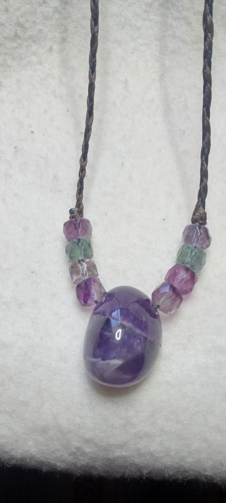 Amethyst Natural Stone With Flourite Beads Adjustable Neckalce.