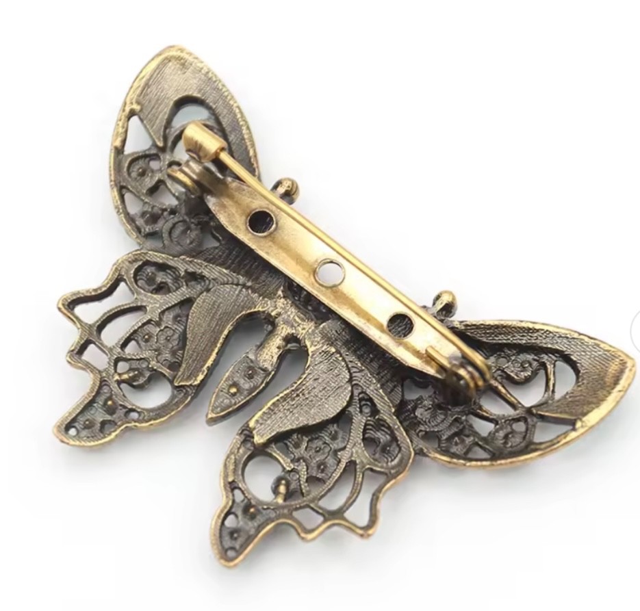 Aqua Blue Butterfly Rhinestone Brooch Box included