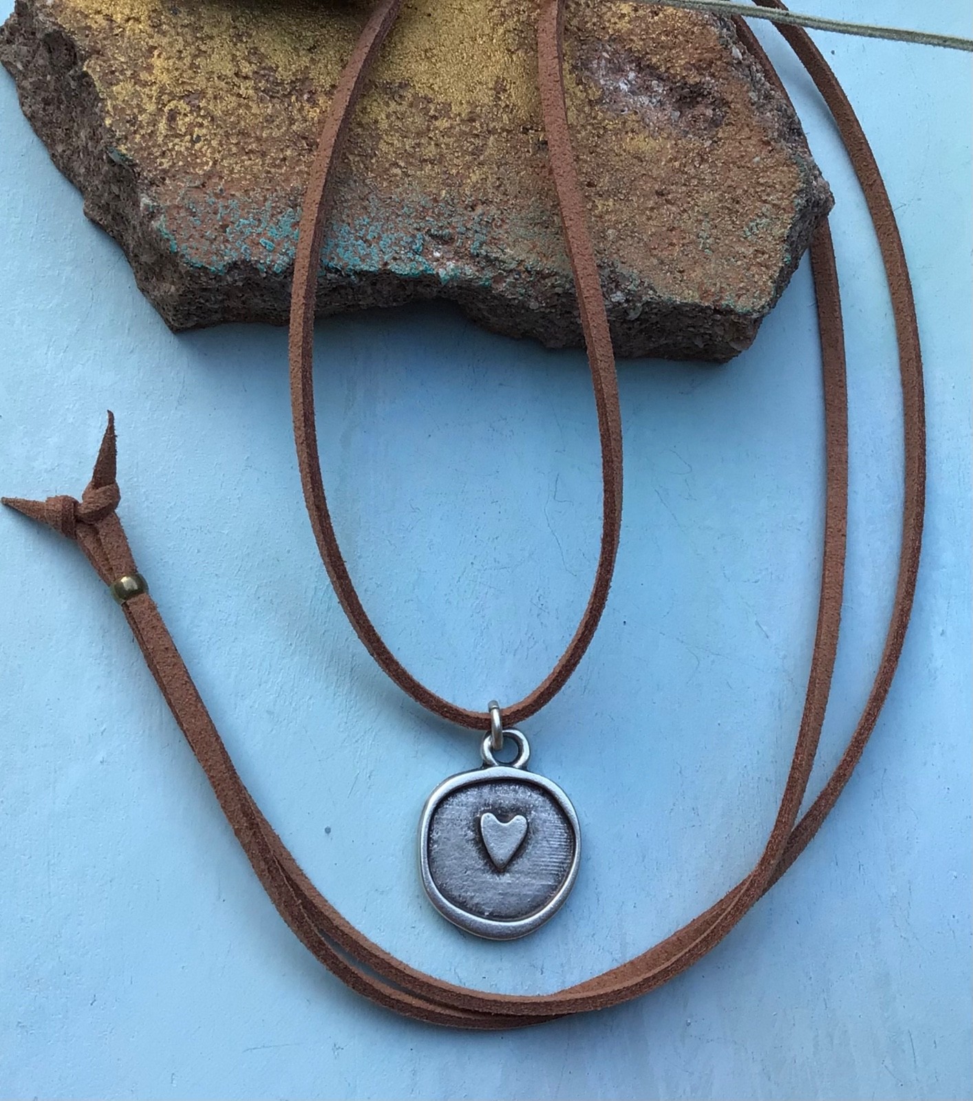 Heart Sundance Charm artisan silver jewelry Necklace suede leather cord