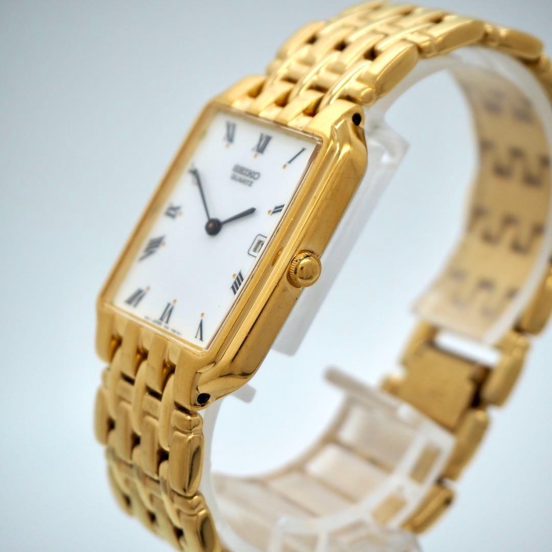 177 Working SEIKO Watch Men’s Date Gold White Square