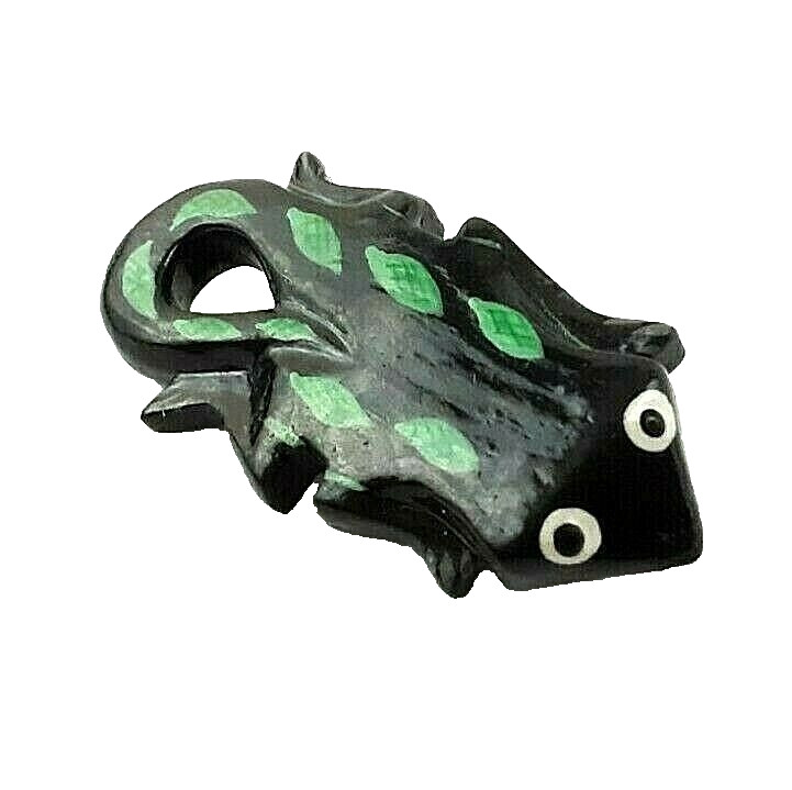 Large Vintage 1980’s Hand Carved & Painted Balsa Wood Salamander Brooch Pin Art