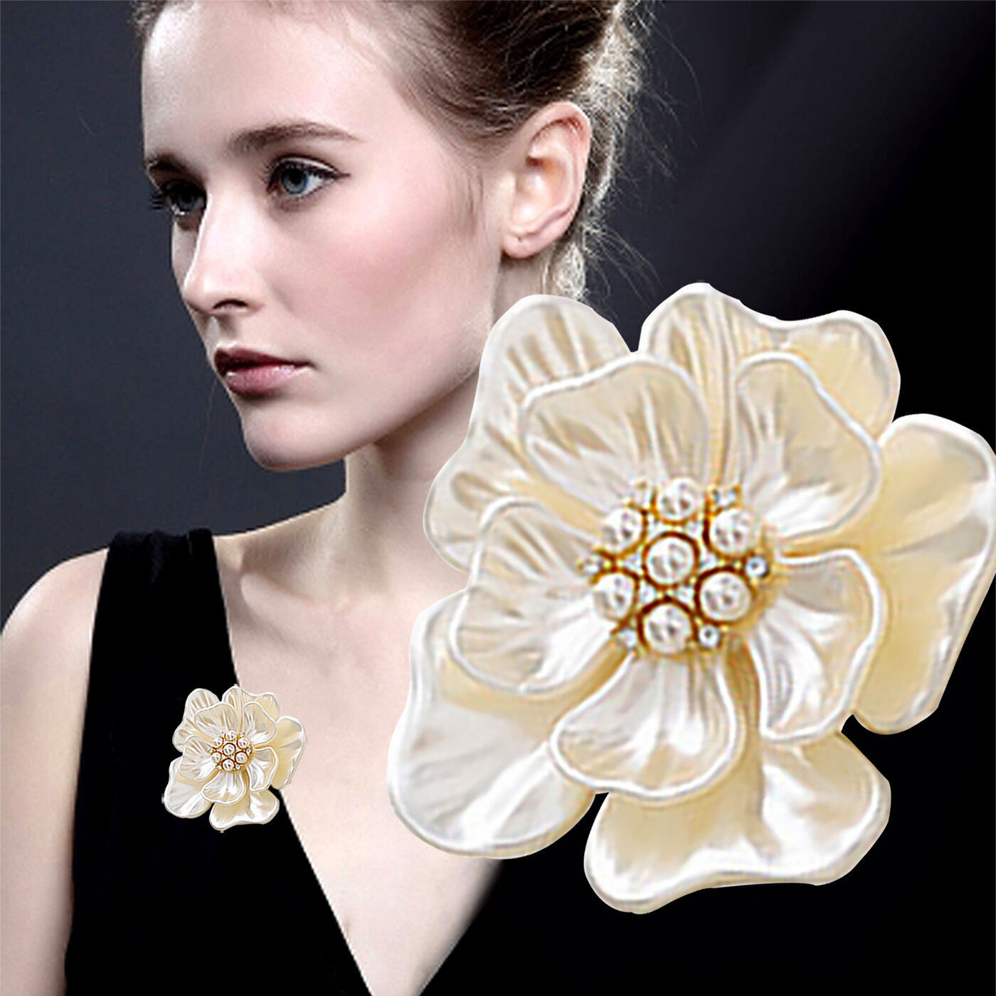 Elegant Gold Flower Pearl Rhinestone Crystal Wedding Bridal Bouquet Brooch Pin