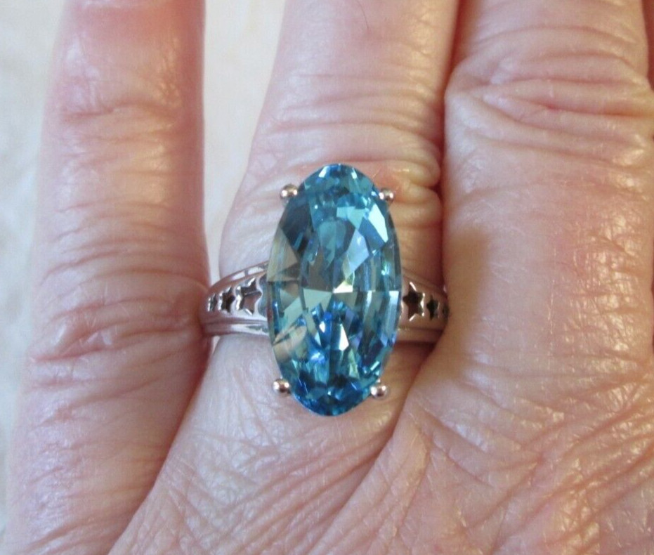 Aquamarine Crystal from Swarovski Platinum over Sterling Ring (Sz 7) 4.41 cts
