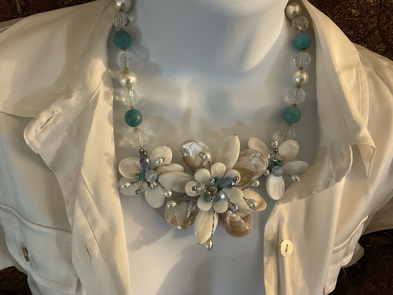 Handmade Abalone and Mother-of -Pearl Shells Necklace One of A Kind 22 Inches