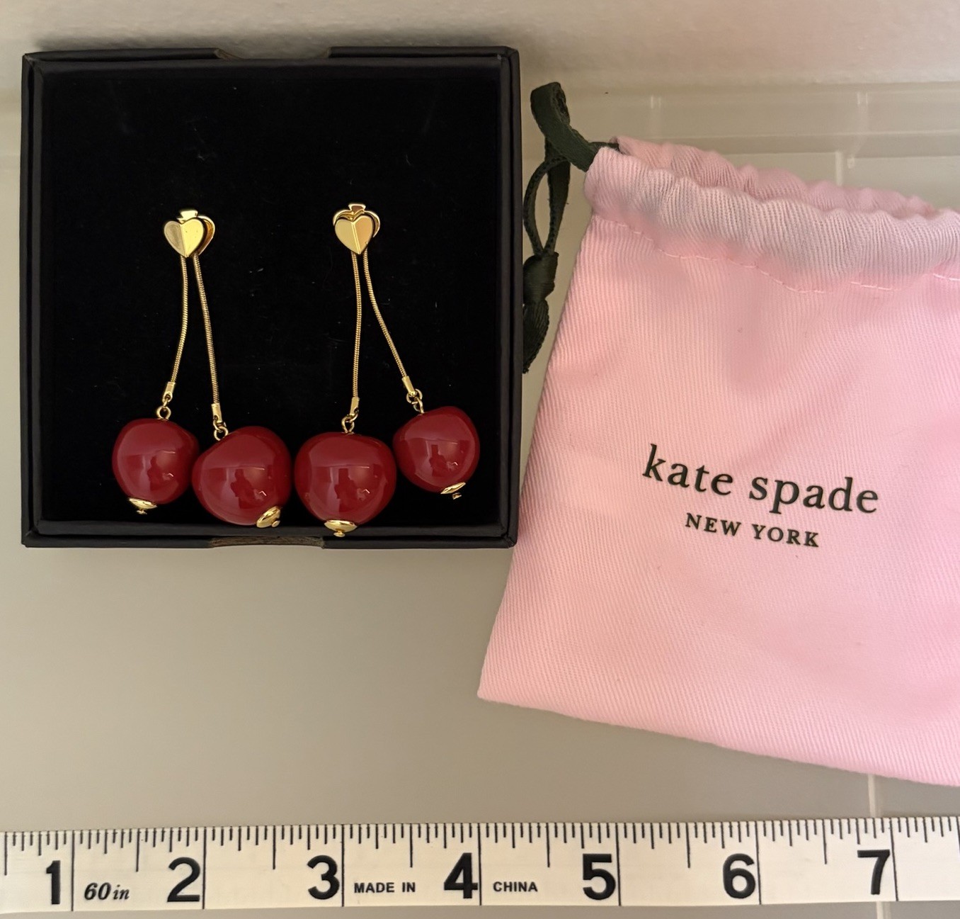 NWOT $115 Kate Spade Tutti Fruity Red Resin Cherries Gold-tone Dangling Earrings