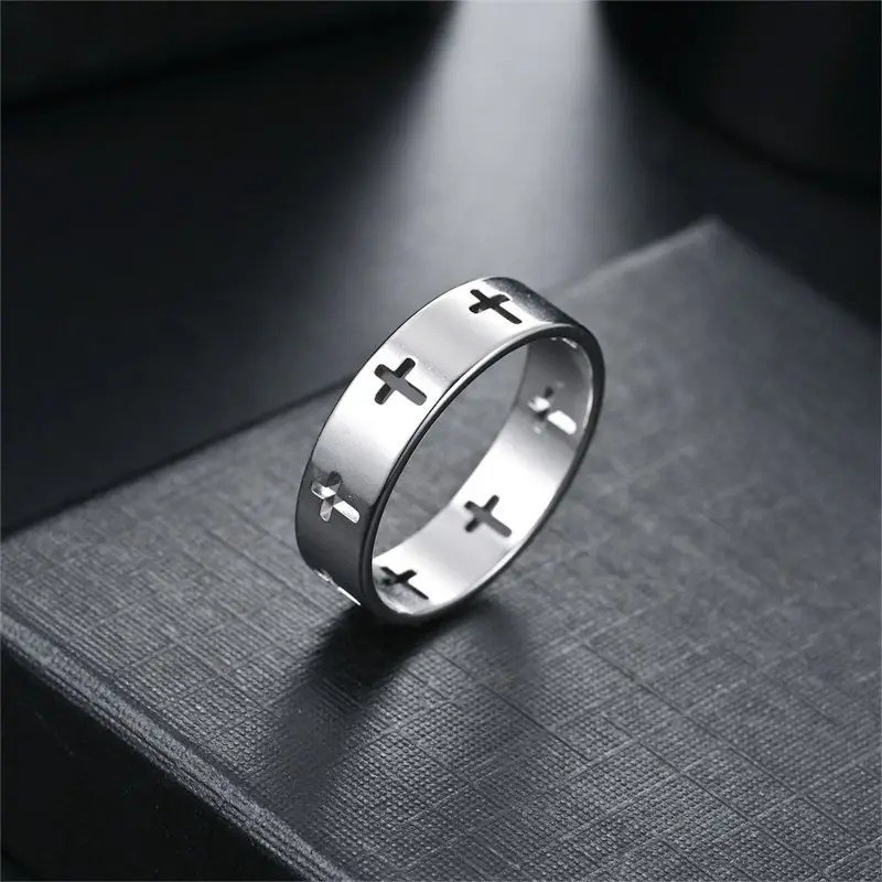 Stainless Steel Cross Hollow Ring Gold Color Cutout Band Wedding Style Rings