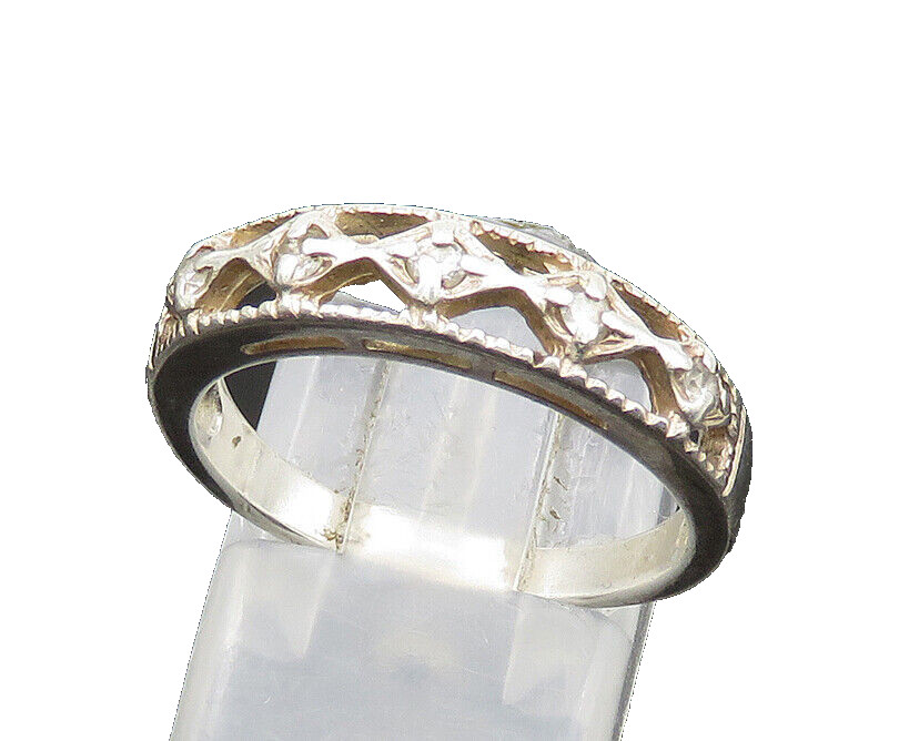 AVON 925 Silver Vintage Topaz Diamond Shape Pattern Band Ring Sz 8 RG20756