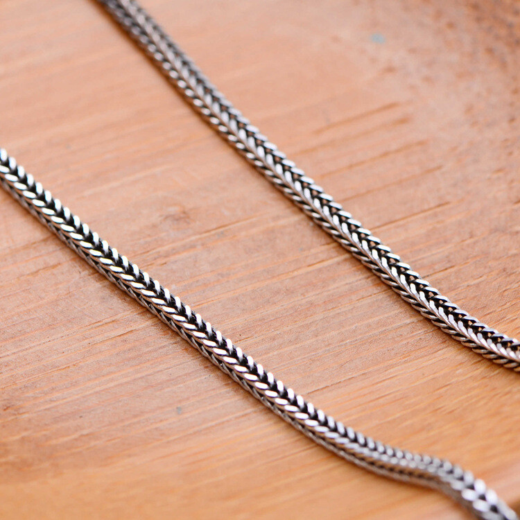 S925 Sterling Silver Chain Vintage Square Wheat Link 1.6mmW Men’s Necklace