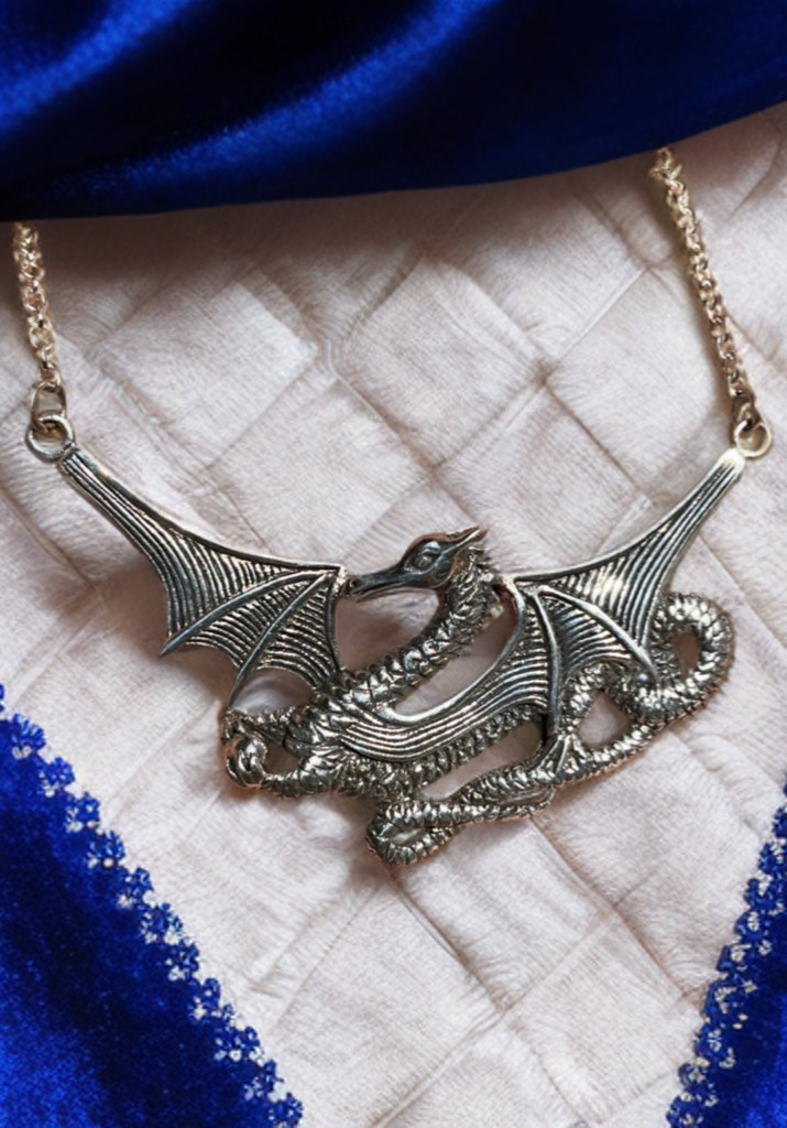 Huge Sterling Silver Dragon Necklace Peter Stone