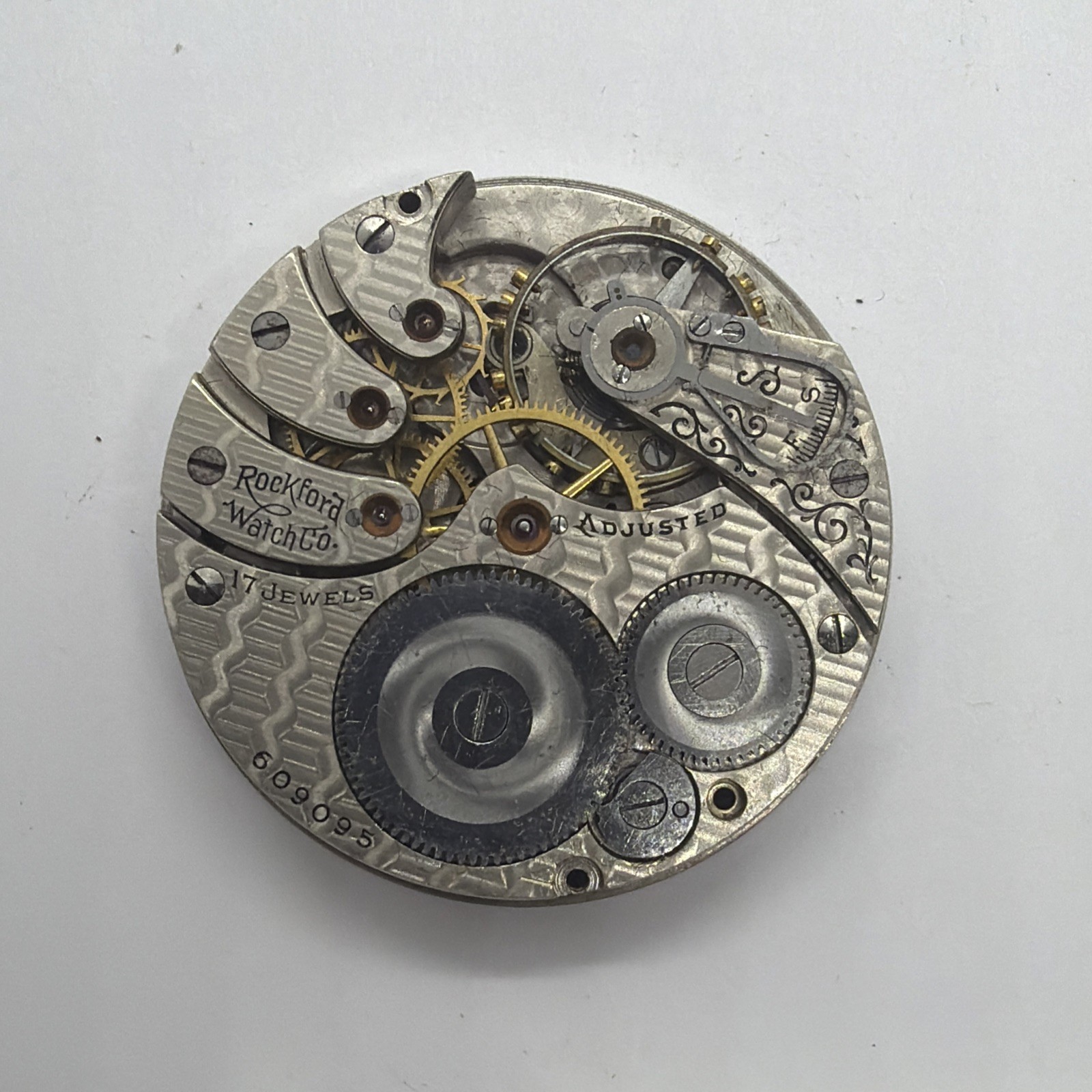 Scarce Rockford Grade 566 17J 16s Pocket Watch Movement Nice Railroad Dial 095
