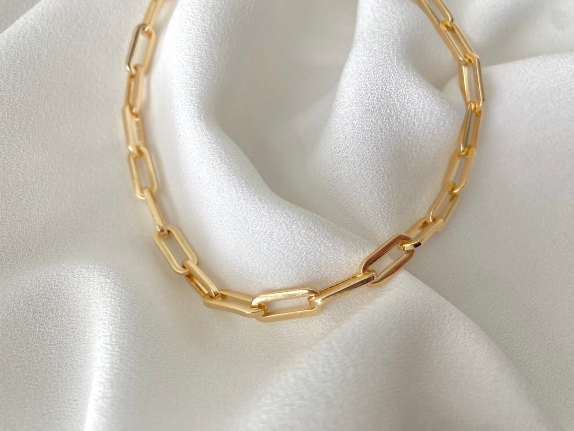 Paperclip Link Chain Necklace 925 Sterling Silver 14K Yellow Gold Plated