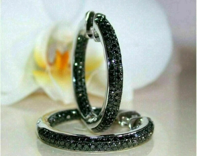 1.5Ct Lab Created Round Cut Black Diamond Women’s Earrings 14K White Gold Finish