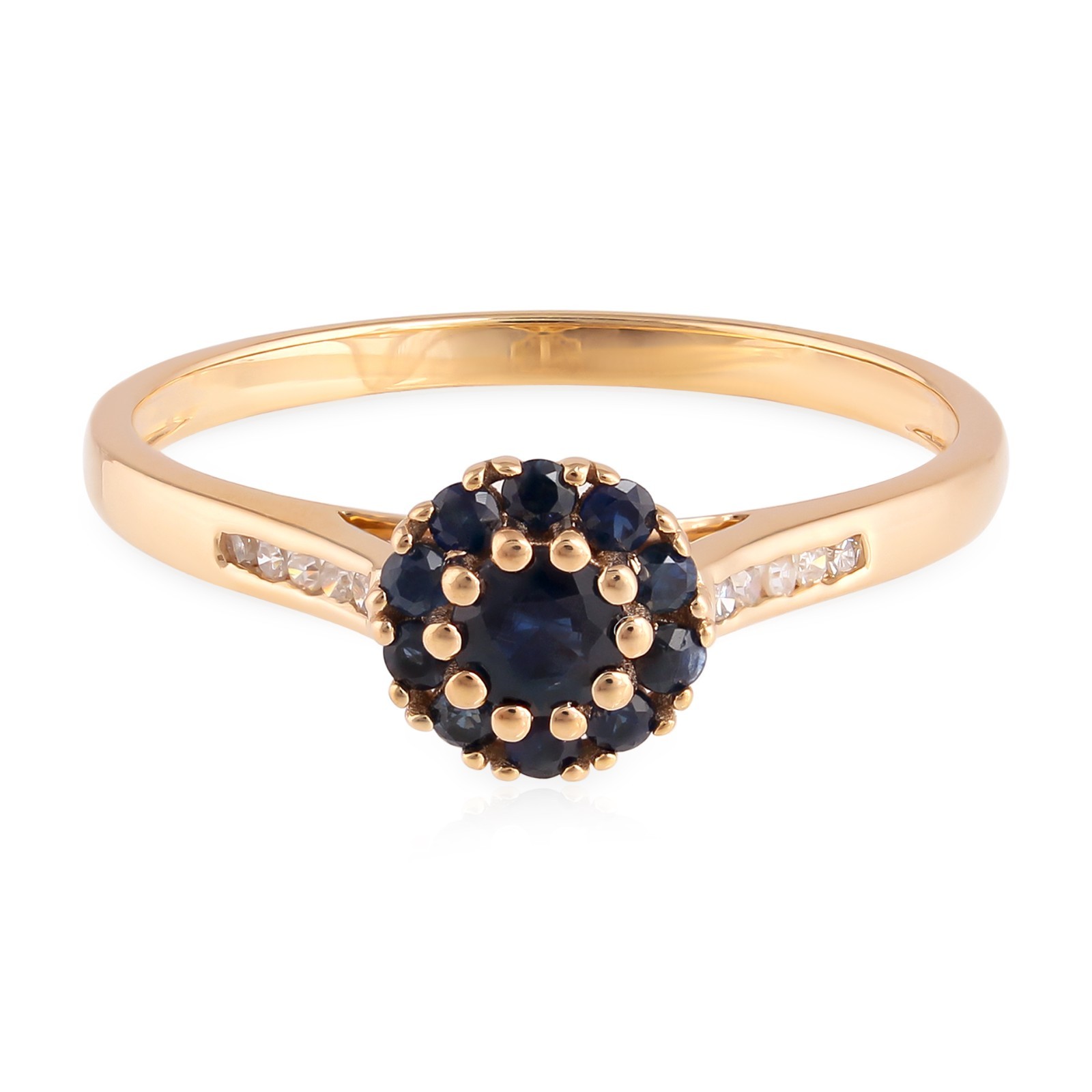 0.46 CT Blue Sapphire Cluster Diamond Channel Shoulder Ring 925 Sterling Silver