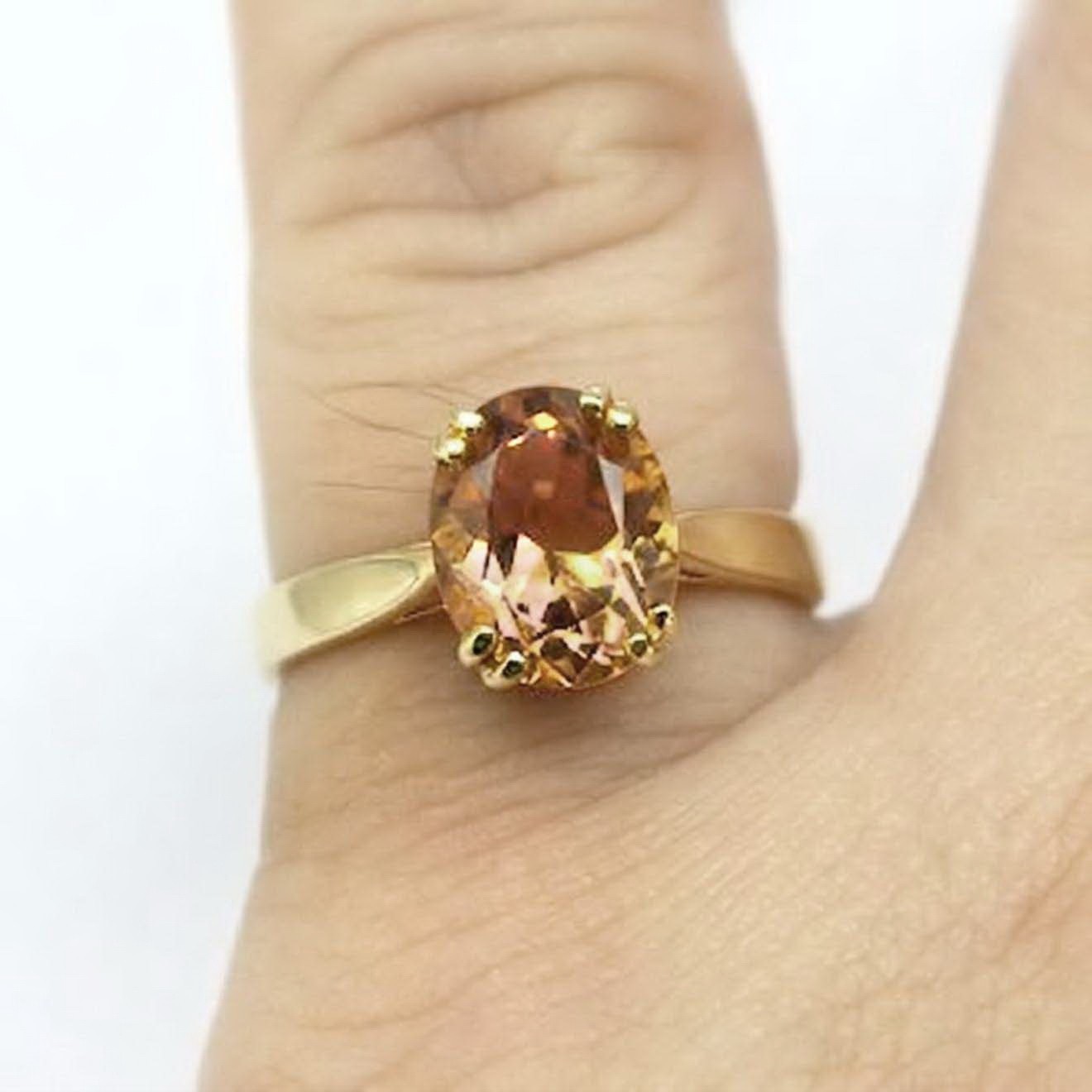 9×7 Genuine Imperial Topaz Ring Silver 925 Free Resize Ring Size 7.0 Plated Gold