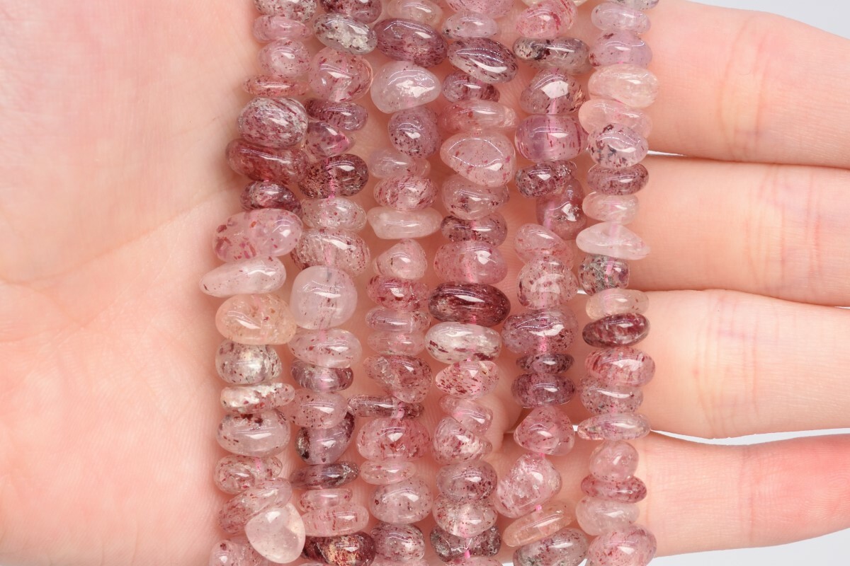 4-10MM Strawberry Quartz Pebble Chips Grade A Genuine Natural Loose Beads 15″