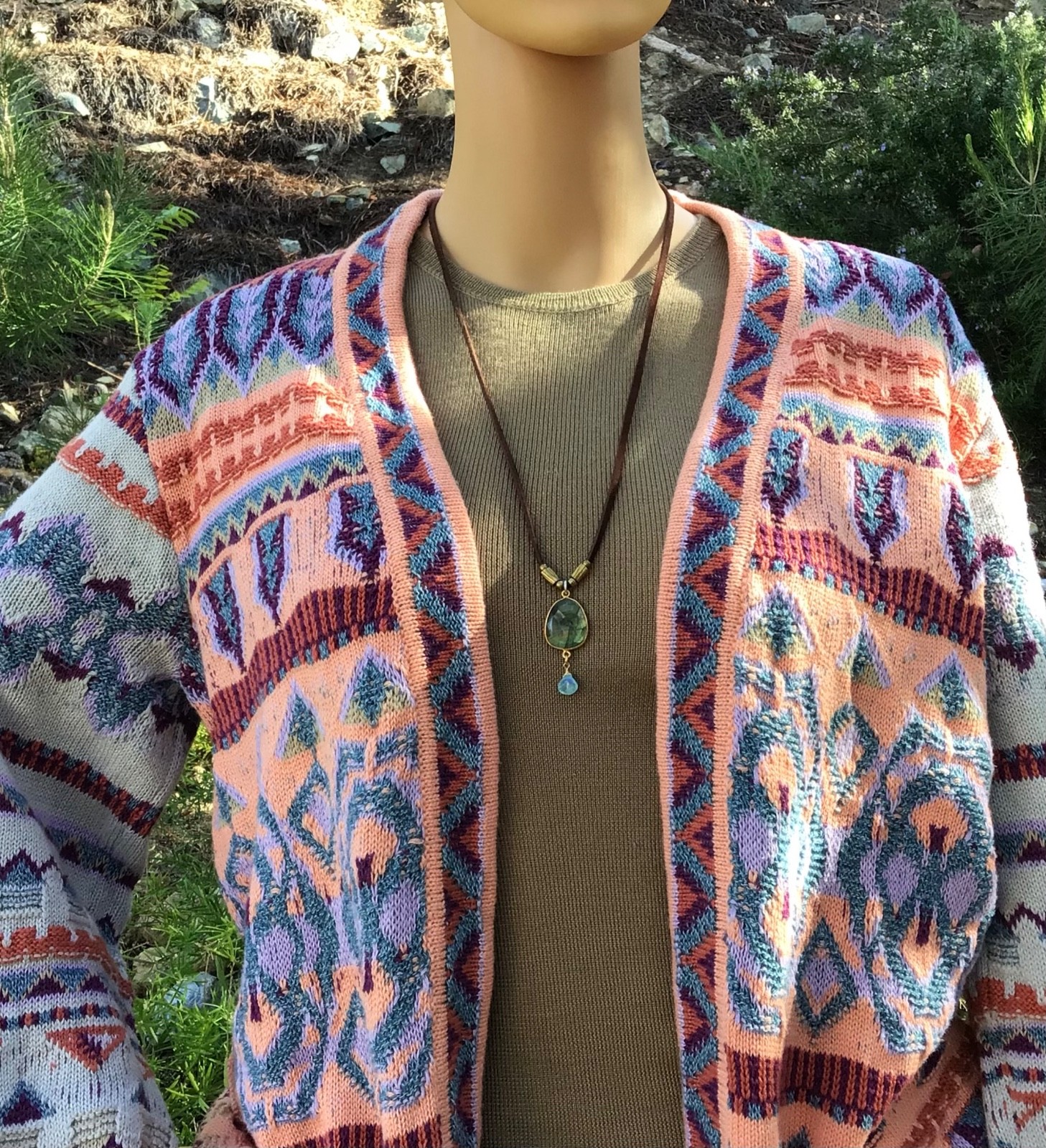 $270 Labradorite Aquamarine Sundance Charm Necklace leather suede cord jewelry