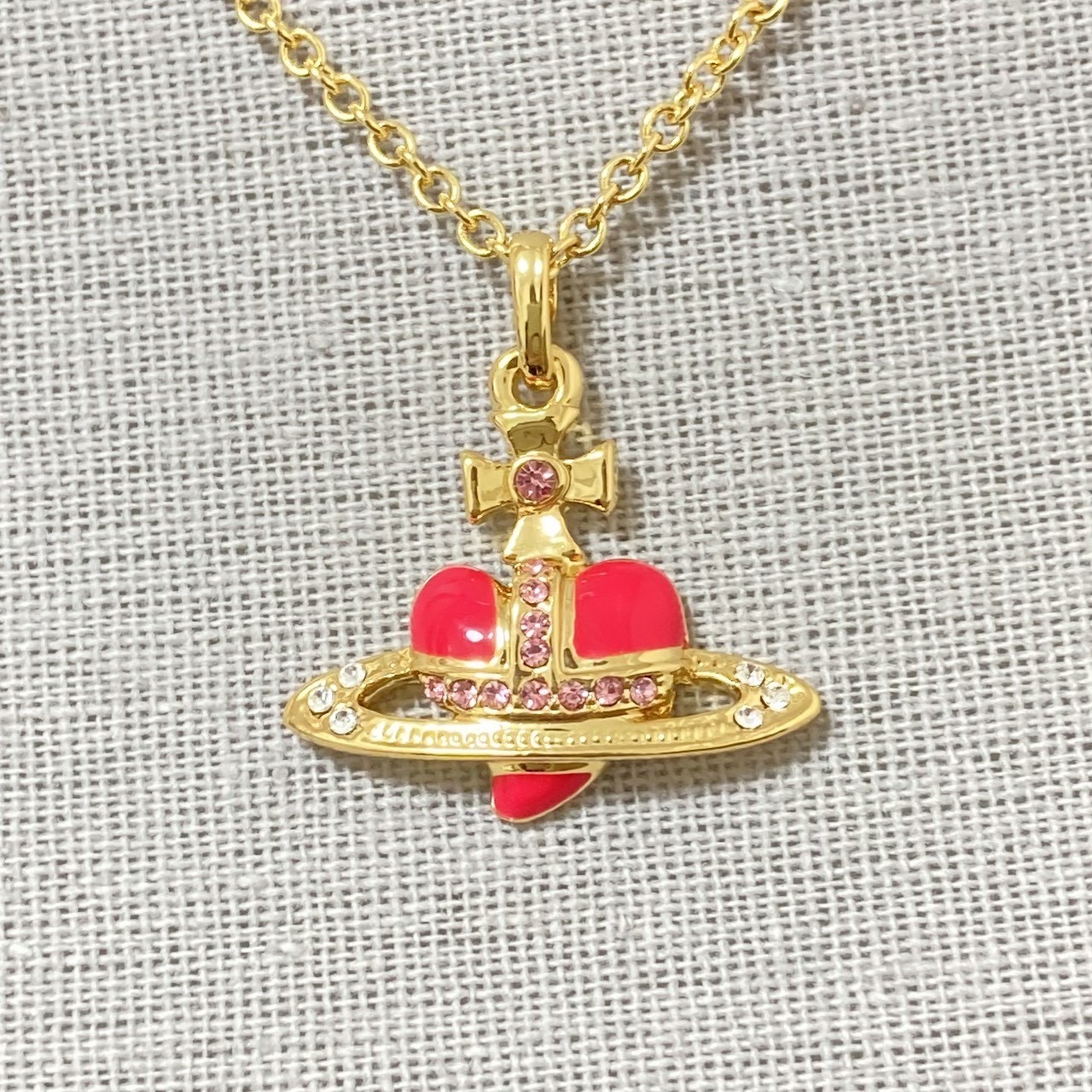 Vivienne Westwood Necklace Diamante Heart Gold Pink TOP 2.5cm NO BOX