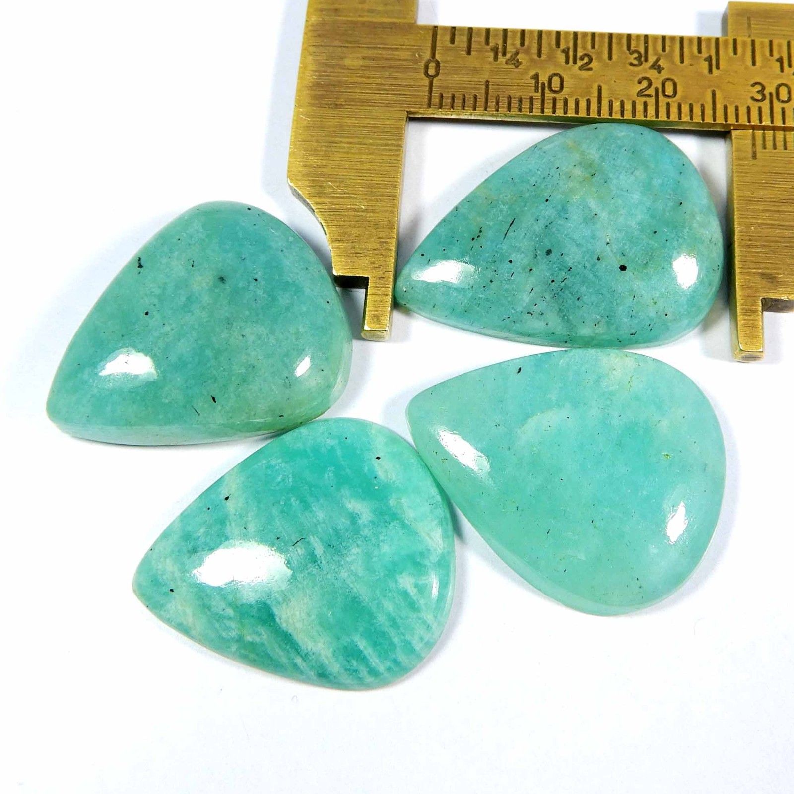 Natural Green Amazonite Gemstone Cabochon Lot 4 Pcs 25-29 mm Pear Shape #10881