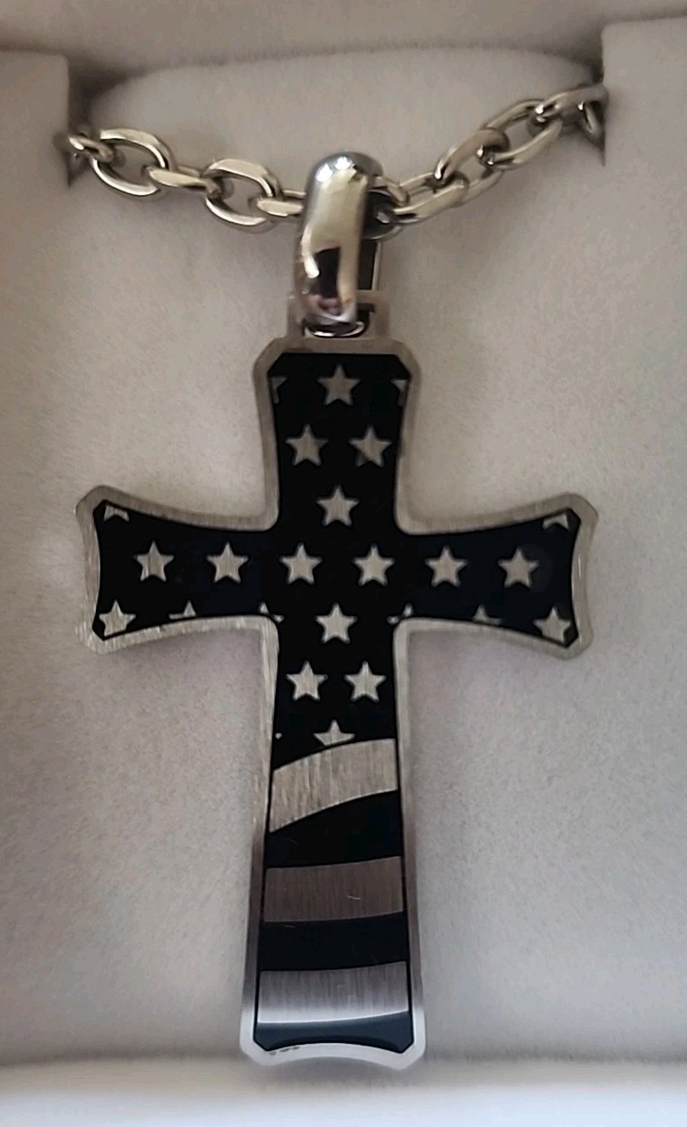 🔥Montana Silversmiths Patriotic Faith Cross EN4360 Out Of Print! US Flag NEW