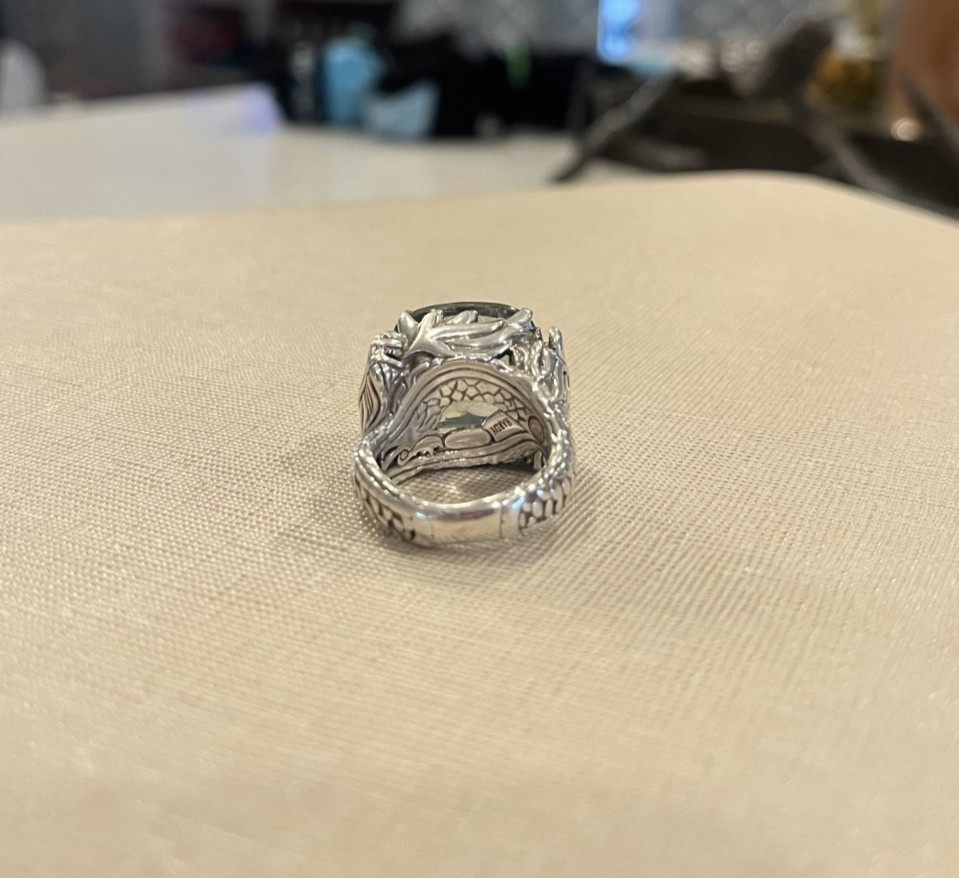 John Hardy NAGA 18kt Gold and .925 Silver, Green Amethyst Ring, SZ 5