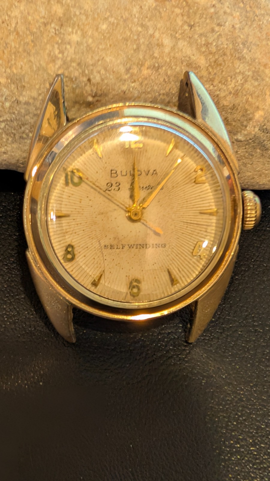 Vintage 1950s Bulova 23 Jewels Automatic RUNNING Sunburst Radial Dial 10k RGP