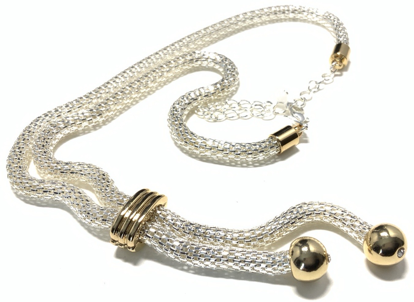 Avon Two Tone Long Mesh Necklace Silvertone 20.5-inches New in Box LW122