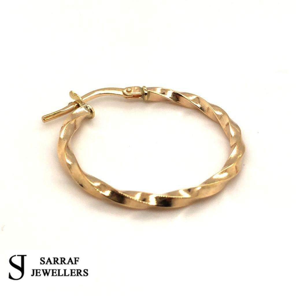 9ct Yellow Gold Twisted Womens Round Hoop Earring Pair 10mm 15mm 20mm 25mm 30mm