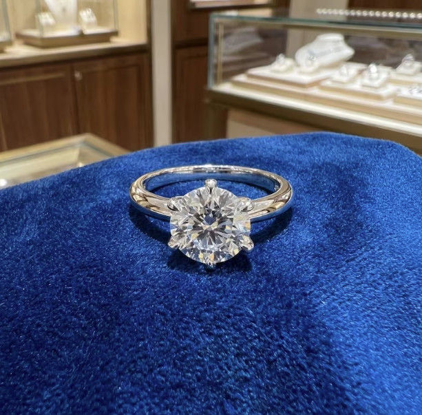 3CT Round Moissanite Engagement Ring Sterling Silver VVS1 Bridal Ring with GRA