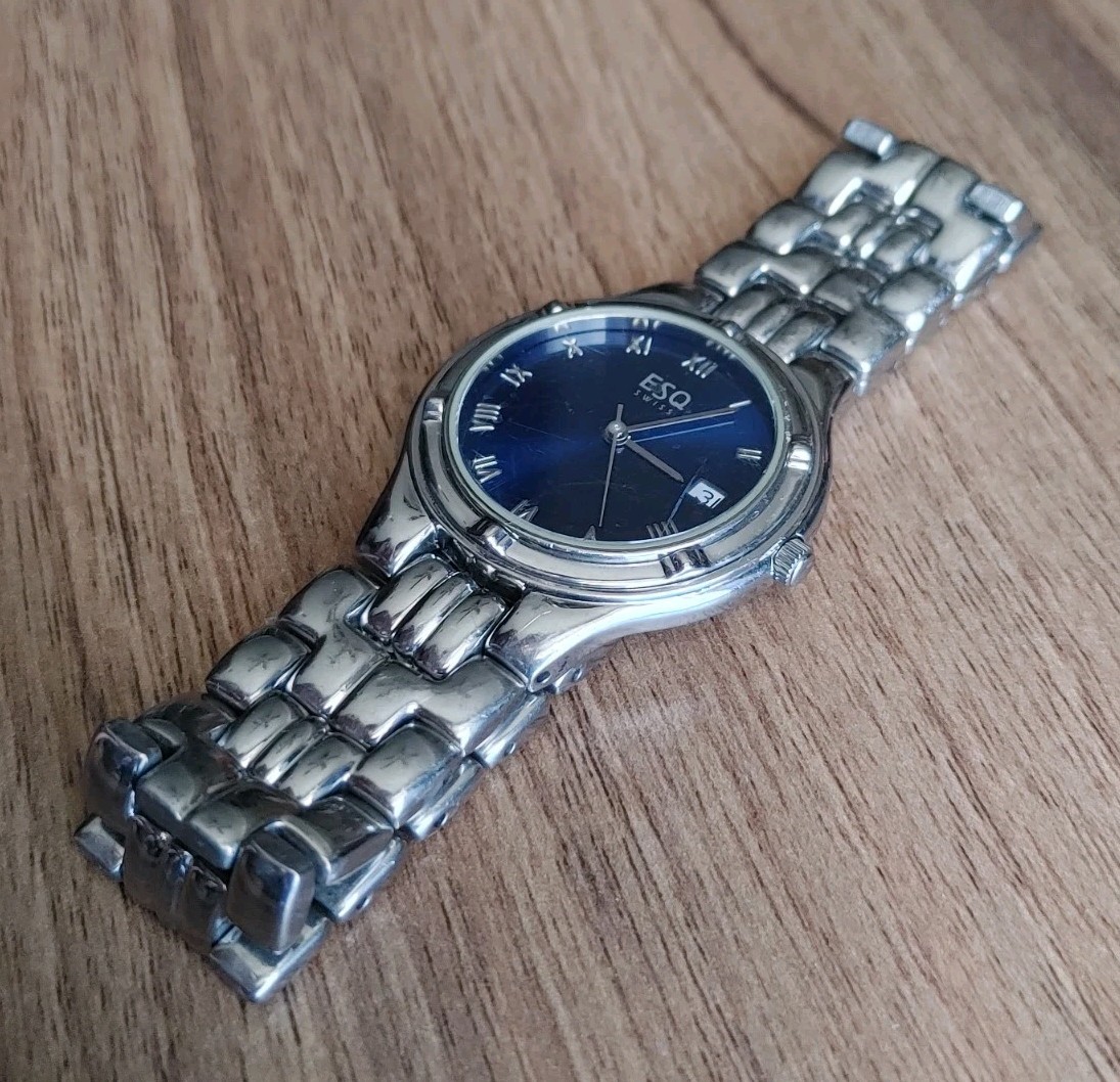 Unisex ESQ/Movado Swiss Quartz-E5178-All SS-Blue Dial-New Battery-Rund Great