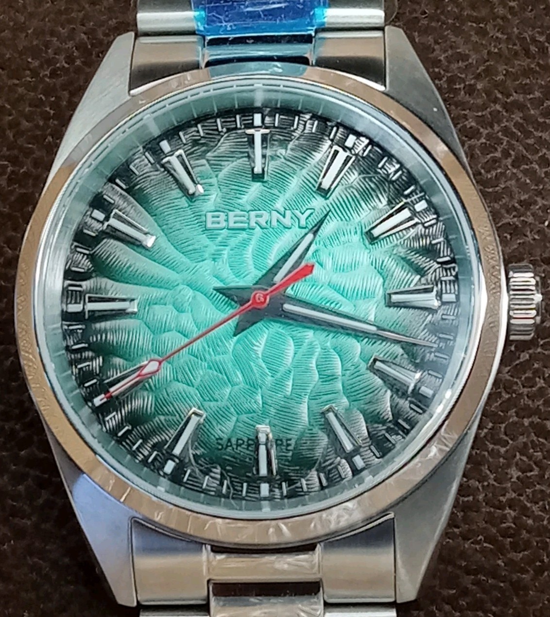 BERNY 2954M Miyota Quartz Luxury Men Lume Sapphire 100M Fume Blue 38mm Watch