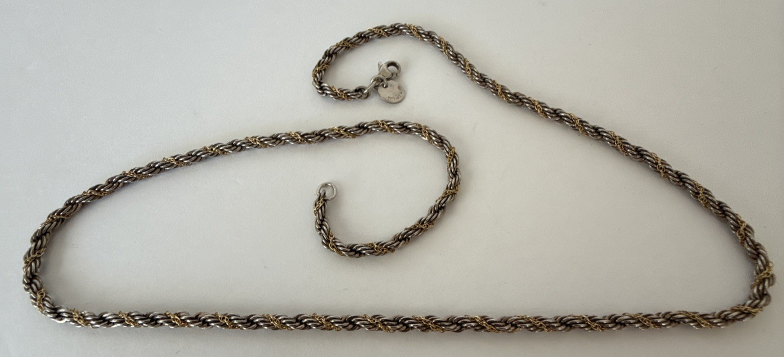 Vintage Tiffany & Co 925 Sterling Silver & 18K Gold Twisted Rope Chain Necklace