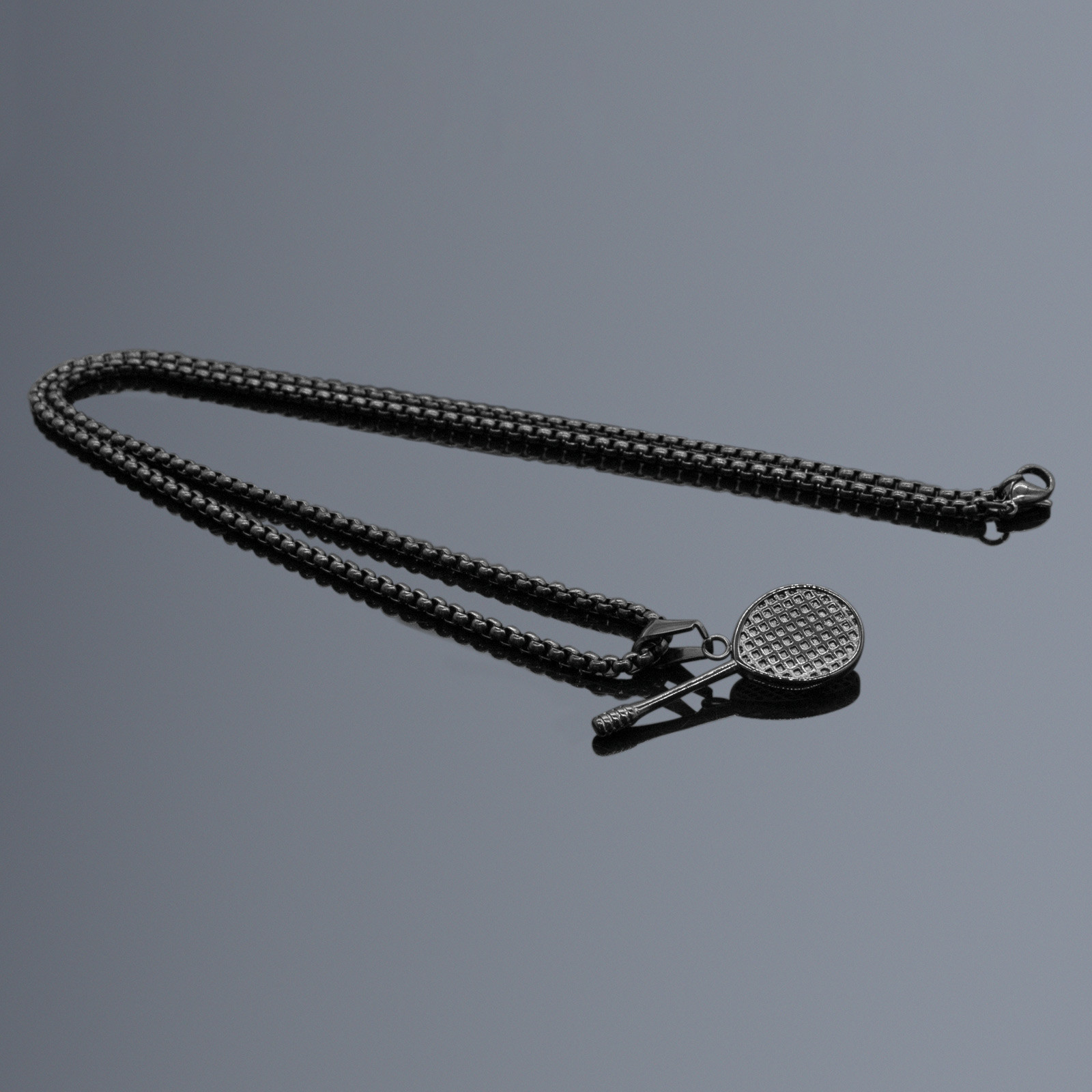 24′ Gold Silver Black Badminton Racket Pendant Necklace Keepsake Stainless Steel